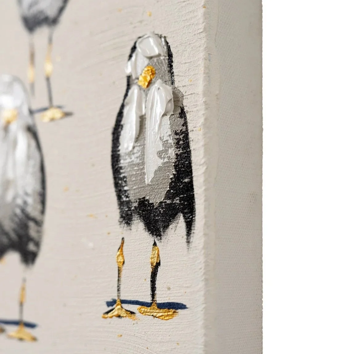 Hand-painted seagull artwork blending whimsy, repetition, and modern design by Josh Brown.