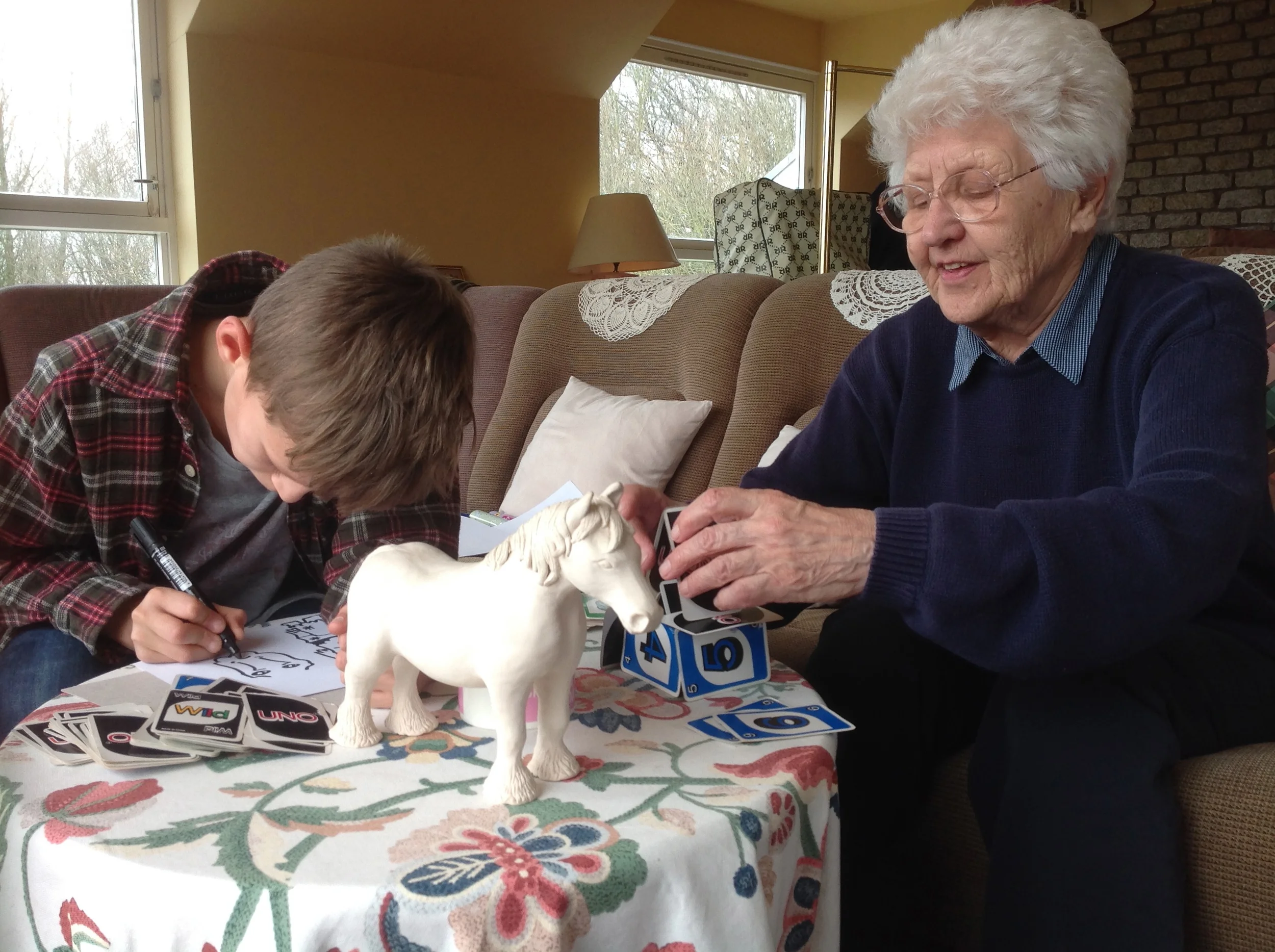 Great Granny Ces and Truman, and the clay horse Ces made in the late 70's