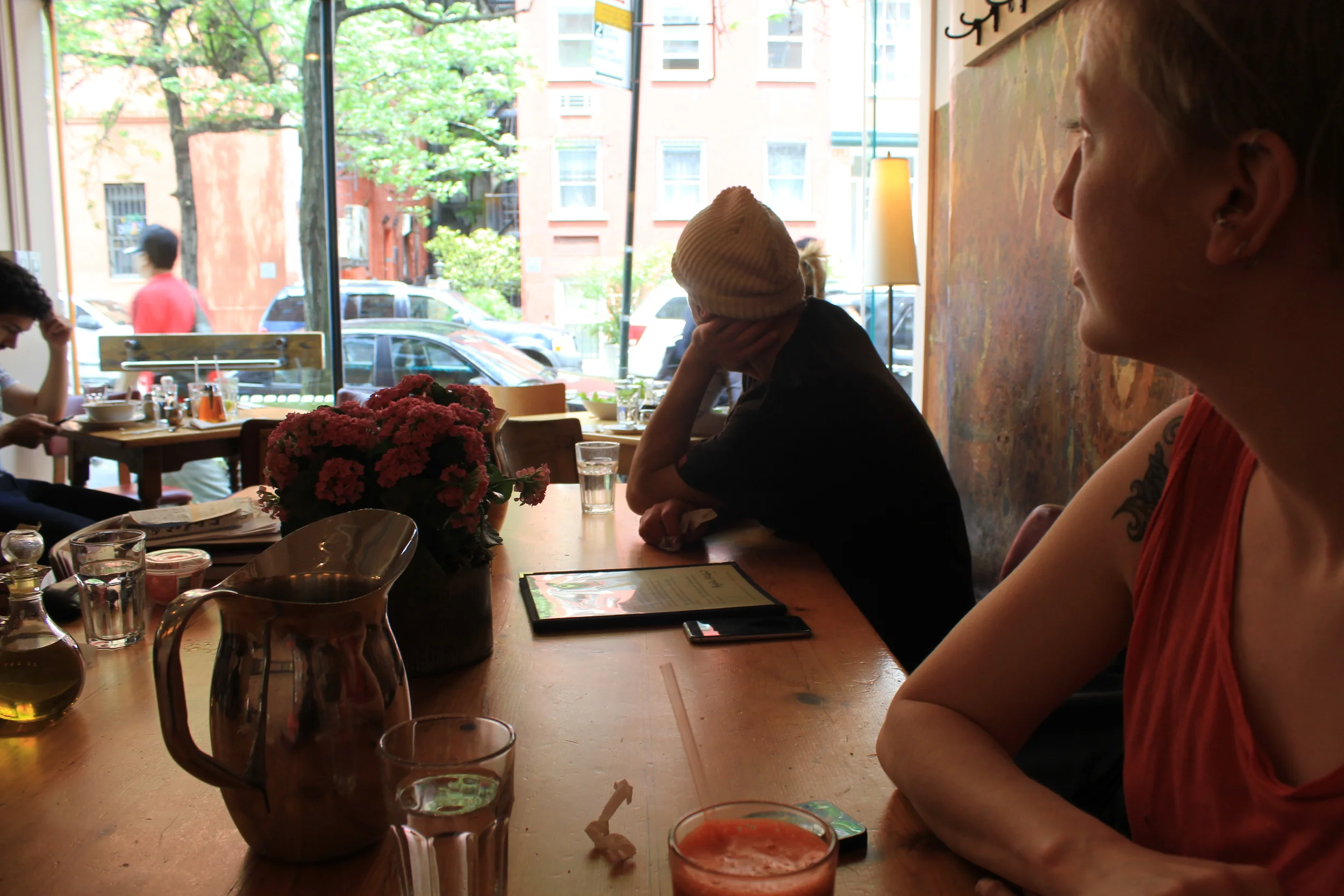 Lunch in the vegan restaurant, Angelica Home Kitchen , one of Bridget's favorite haunts. She also went to the Isamu Noguchi museum and reported back that it was amazing...