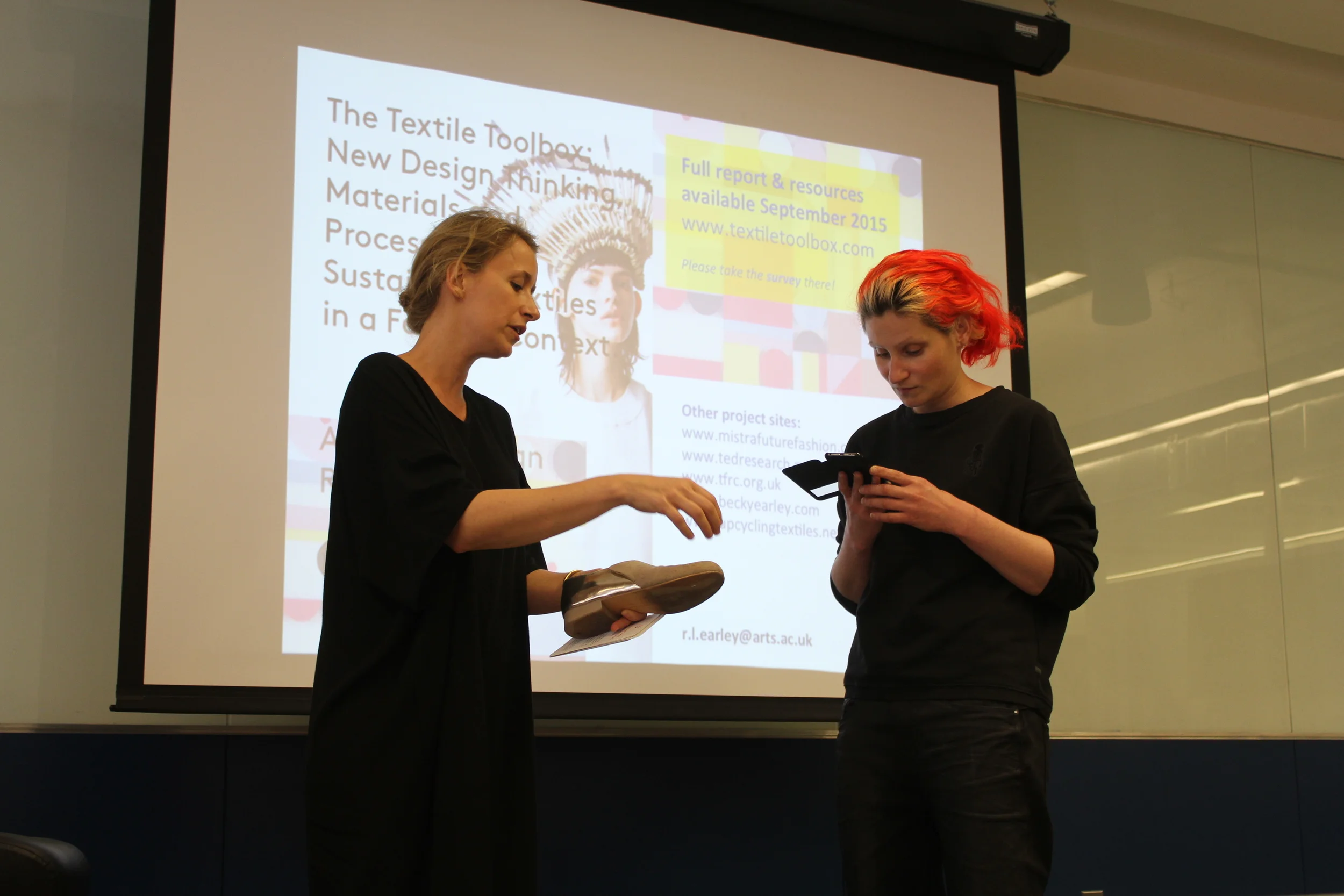 CEO of Sydney Brown and a fab designer from G Star Raw presenting their co-designed shoe concept.