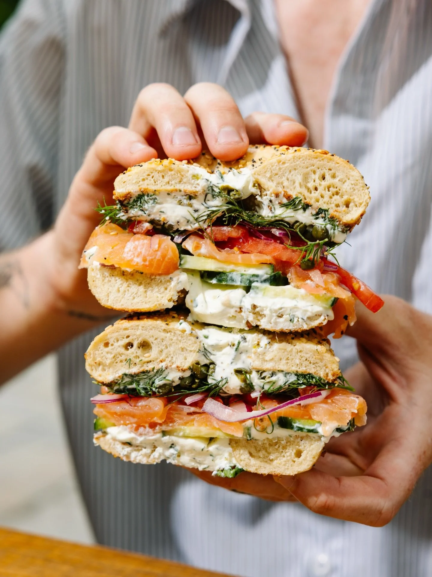 Sola Saturday in the morning has me dreaming about our smoked salmon bagel that&rsquo;s as tasty as it is stunning!!! And always huge love for Oni who makes so many of Raleigh&rsquo;s breakfast every morning 👏 We love Oni!!! We love smoked salmon ba