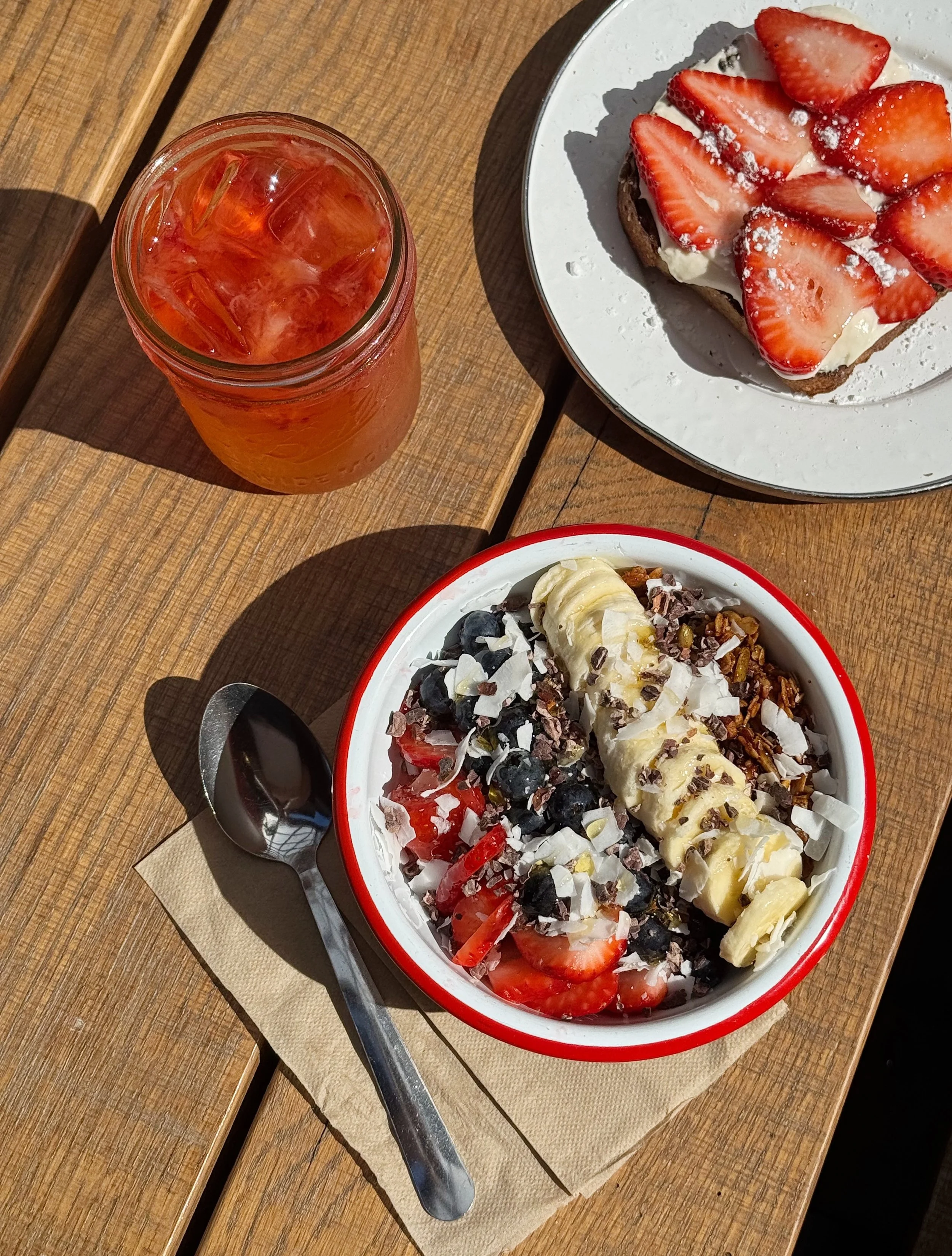 Get your strawberry fix before strawberry season in NC fully winds down 😭

Strawberry lemonade, the strawberry elderflower espresso tonic, &amp; strawberry milkshakes served all day for bevs! 

Breakfast menu offers strawberry &amp; cream toast, str