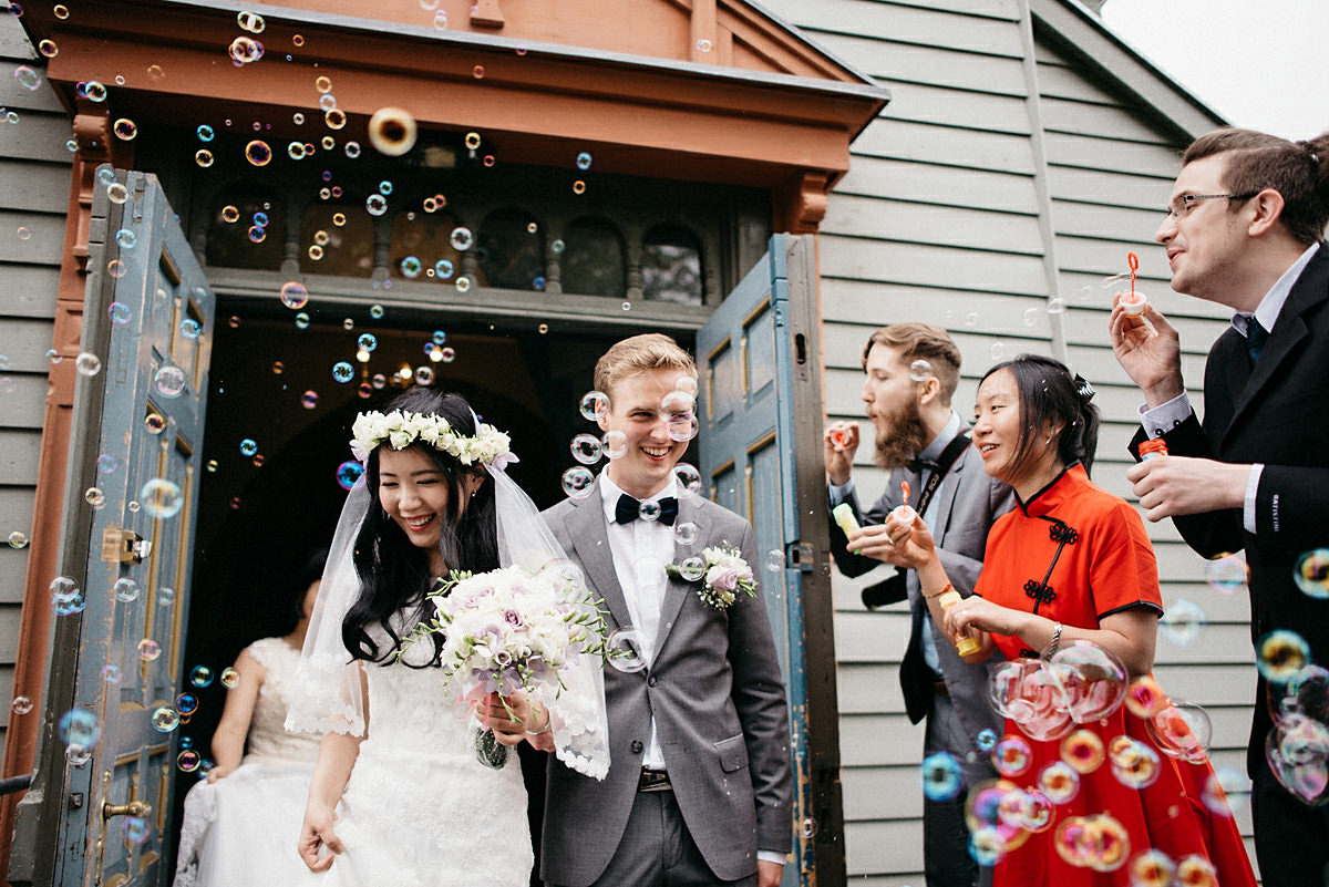 Couple and bubbles church