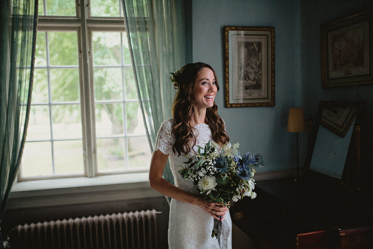 Joyful bride in her wedding dress
