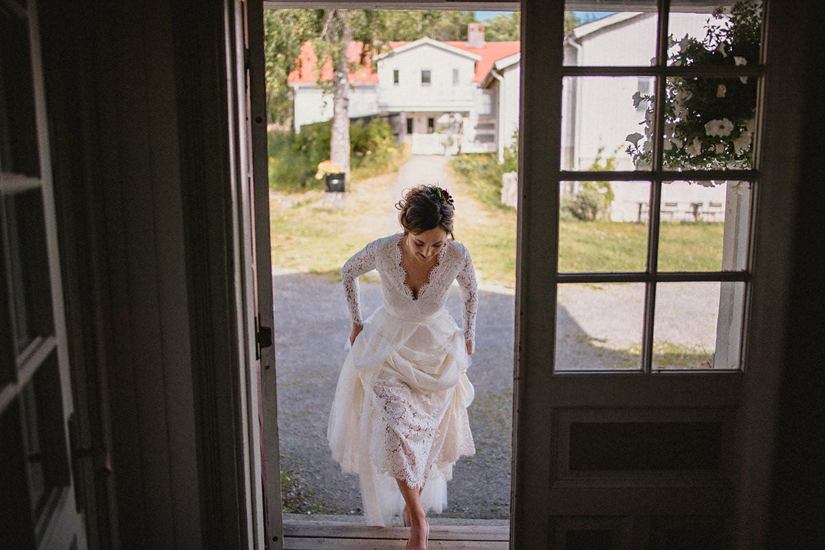 Bride walks to the first look