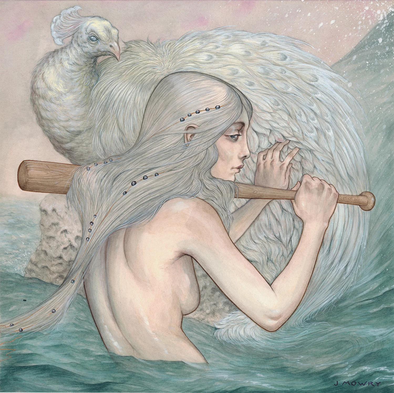 The Pale Peacock, The Woman and Her Bat