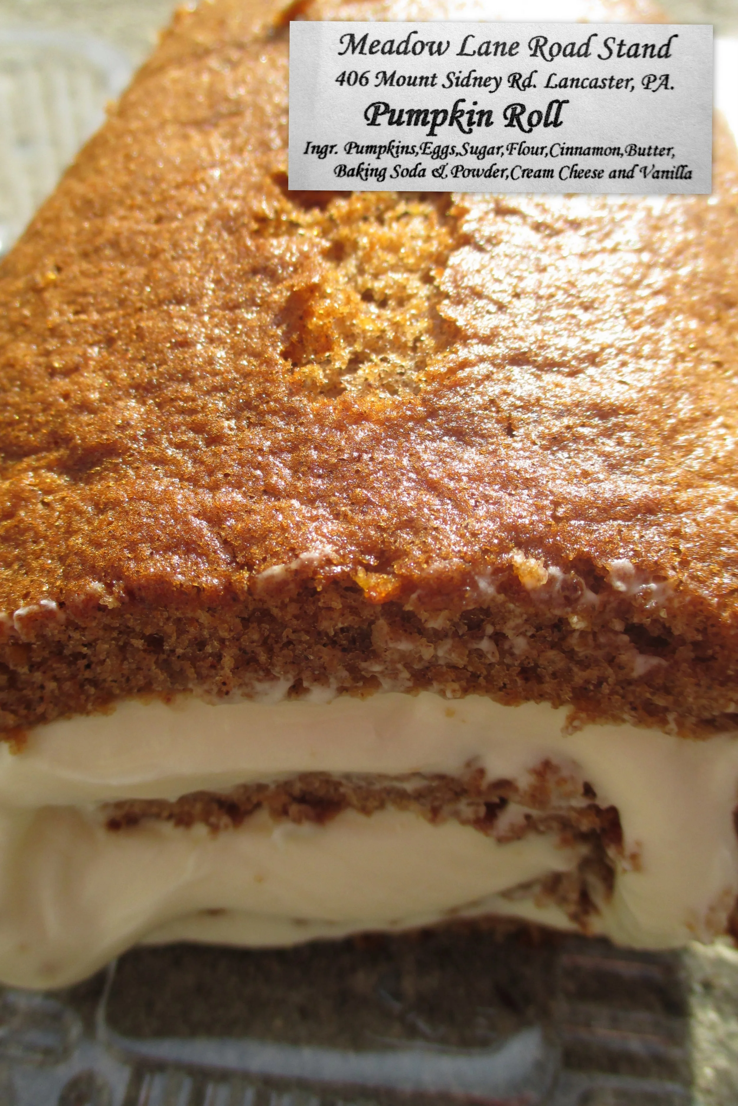 The Meadow Lane Road Stand Pumpkin Roll - many have fought over this famous roll... some have even won and gotten some before it's gone...