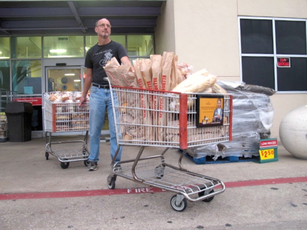   Bread runners transport grocery-basket loads of day-old bread &amp; bakery sweets from a local supermarket every weekday.  