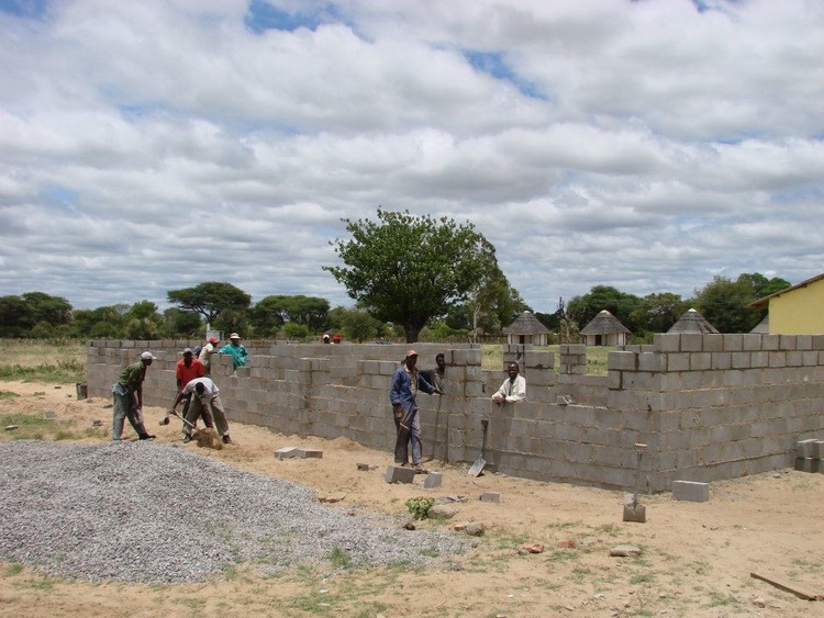   New construction on a classroom block. &nbsp;Local villagers are employed for the work.  