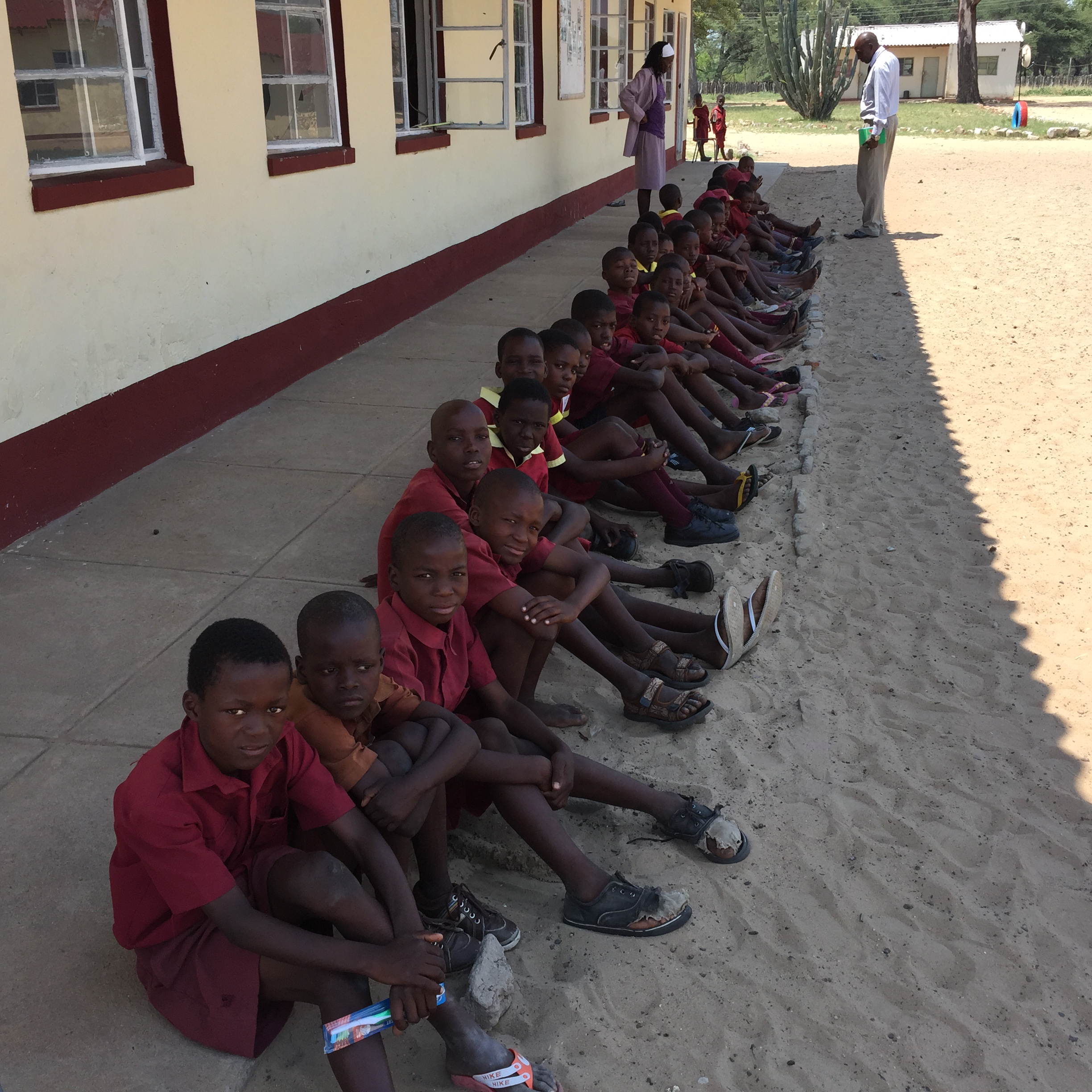  Grade 7 boys waiting for dental exams. 