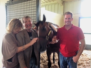   Horses love contact.  July 2014:  Flame at Blackwood Stables with Jan Sinatra, Steve Sinatra, and her trainer Matt Hogan 