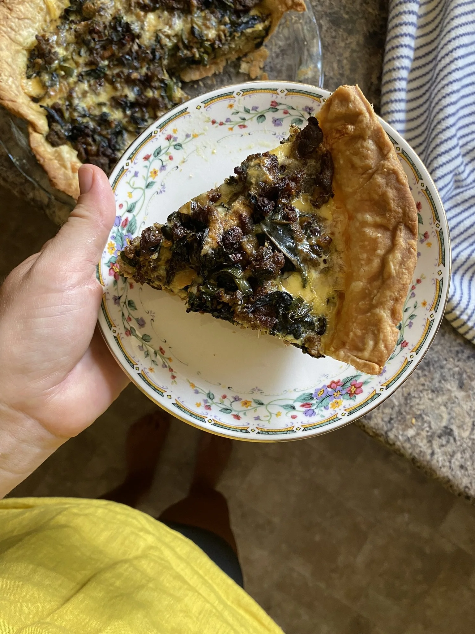 Chard &amp; Poblano Quiche with Pork Sausage