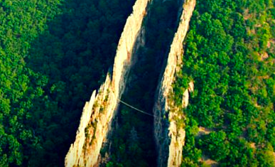 The Via Ferrata bridge at Nelson Rocks