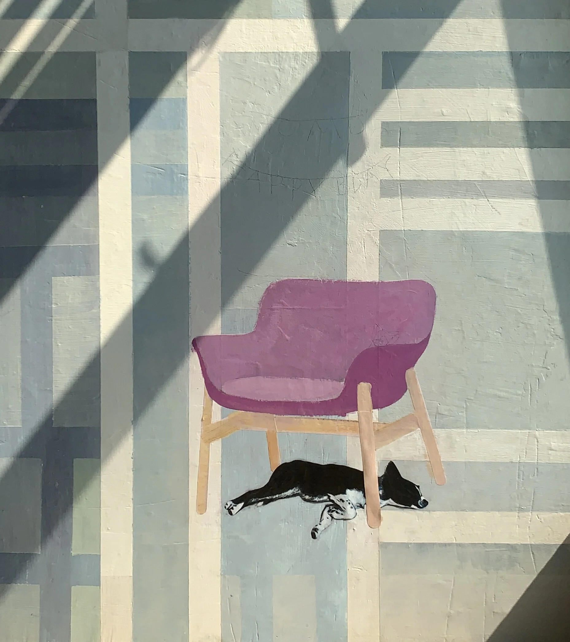 MOMO & HER CHAIR (Acrylic, Collage)
