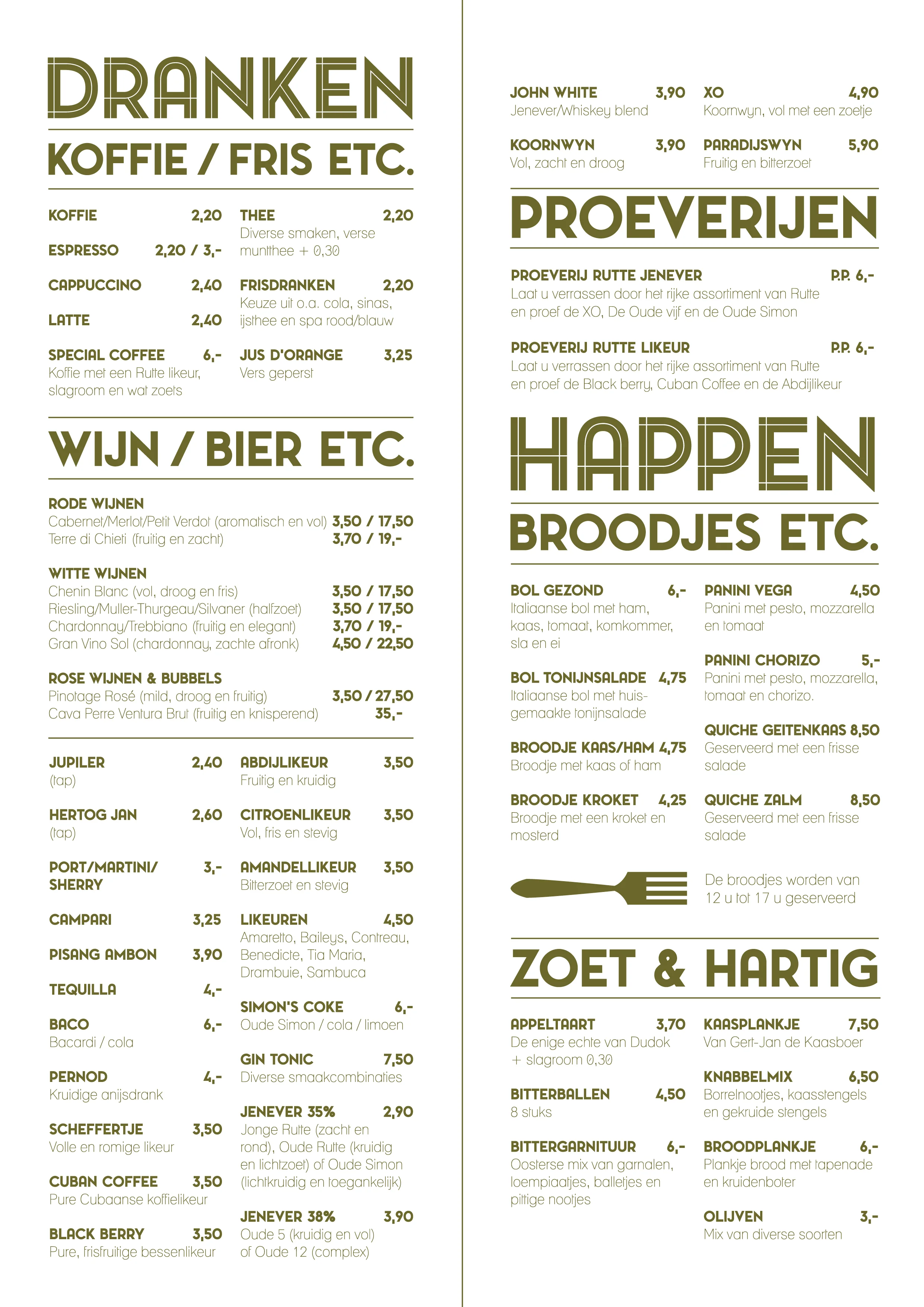 Binnenwerk menukaart Café Scheffers