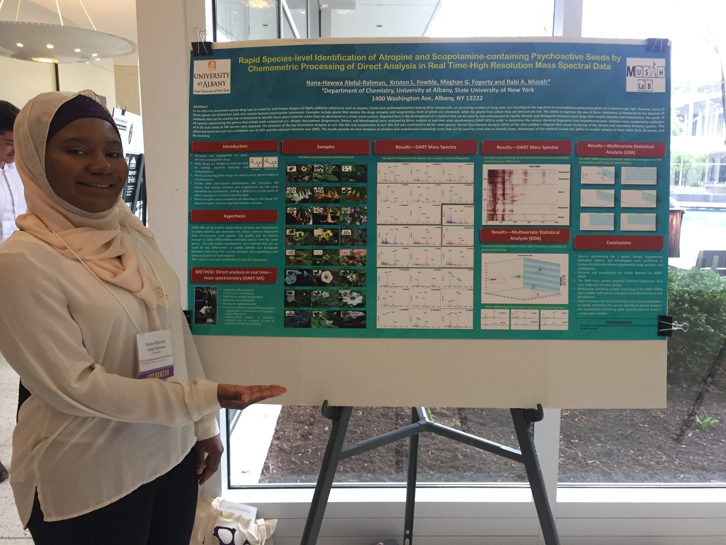 Nana-Hawwa presenting her poster at the UAlbany Undergraduate Research Symposium.