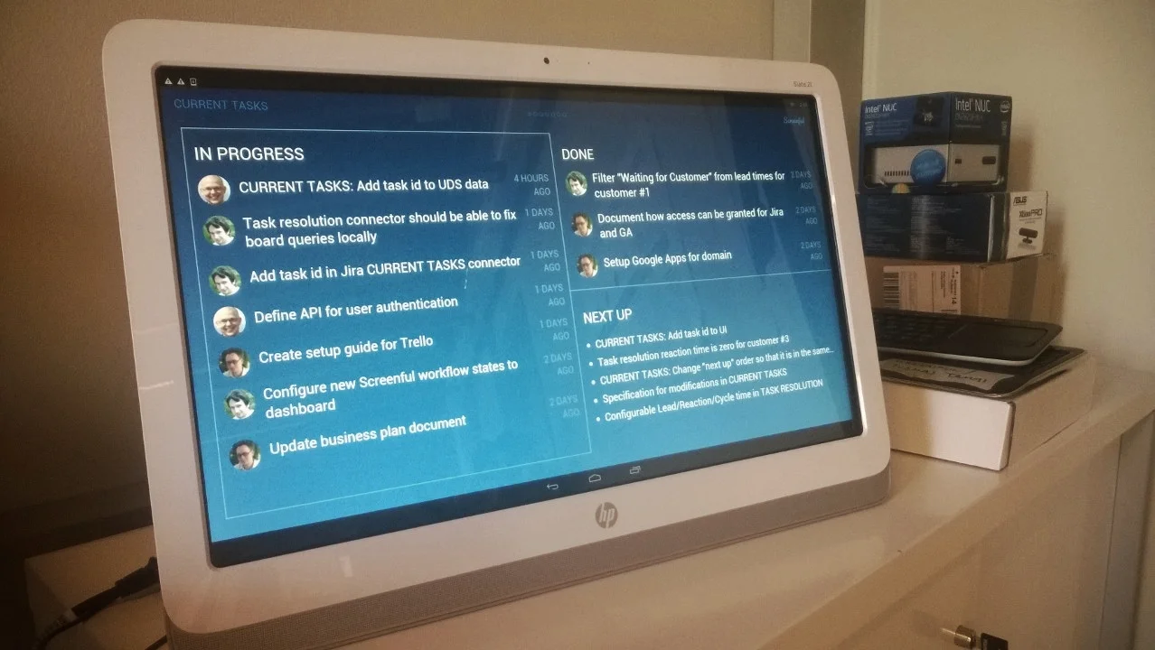 CURRENT TASKS on the Screenful office radiator.