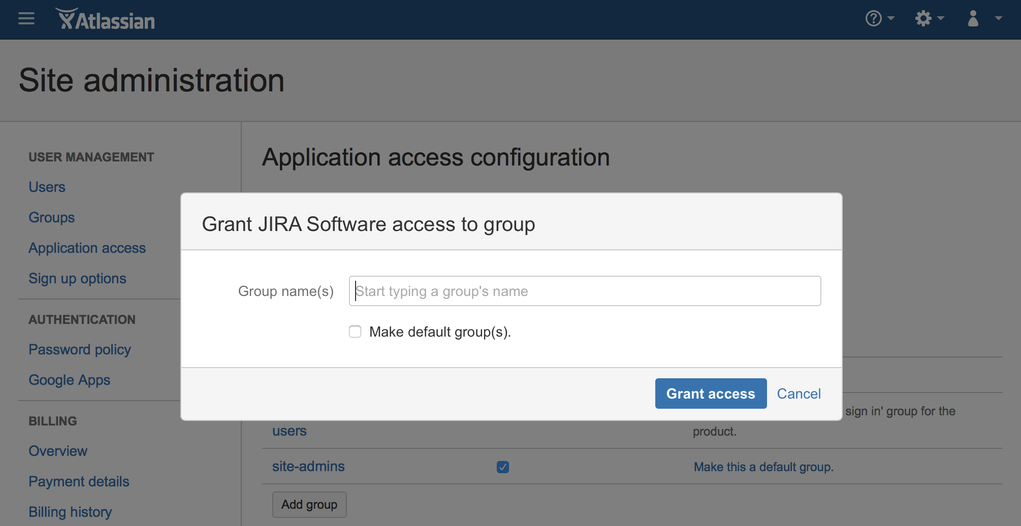 Click on Add group and then grant access