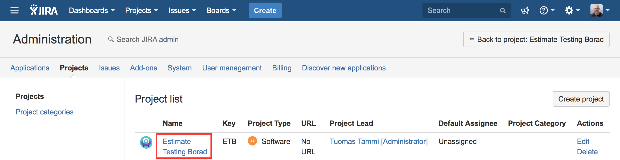 Select the project by clicking the name