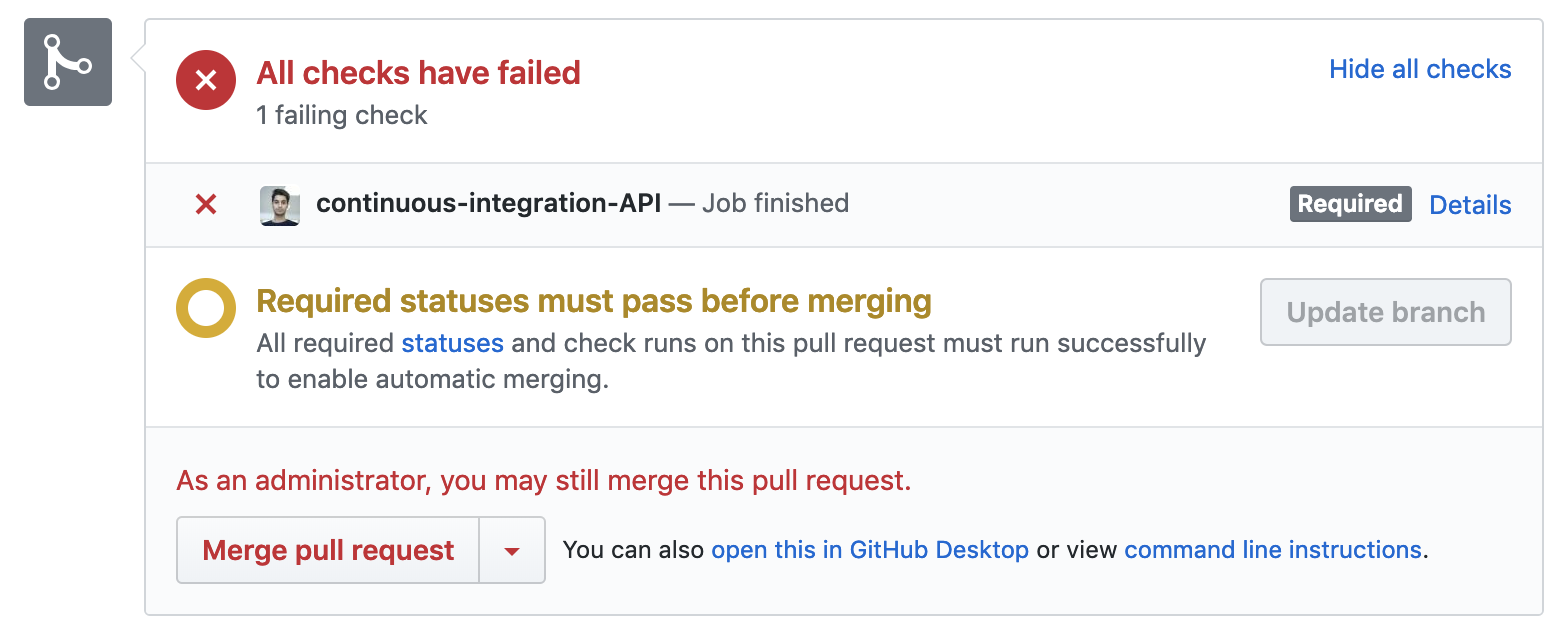 Failed CI job for a PR