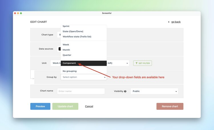Drop-down custom fields in group by