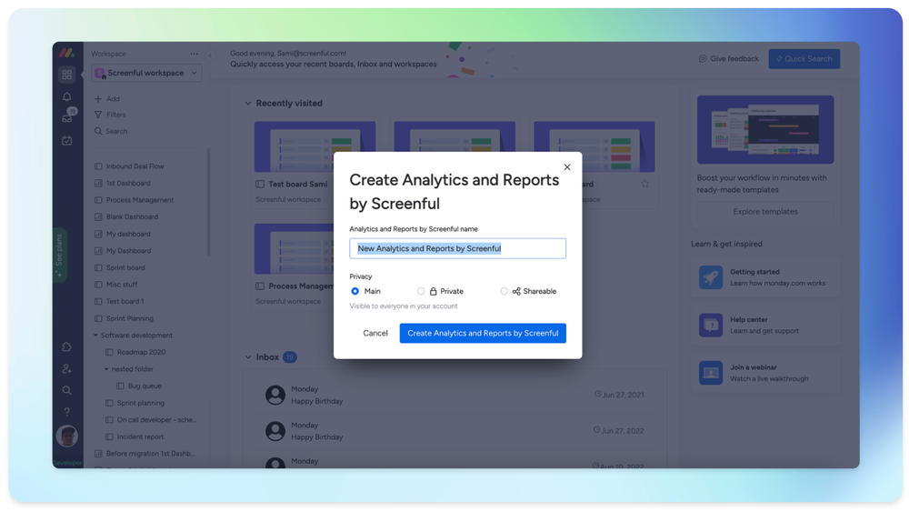 Rename component and select privacy options as needed