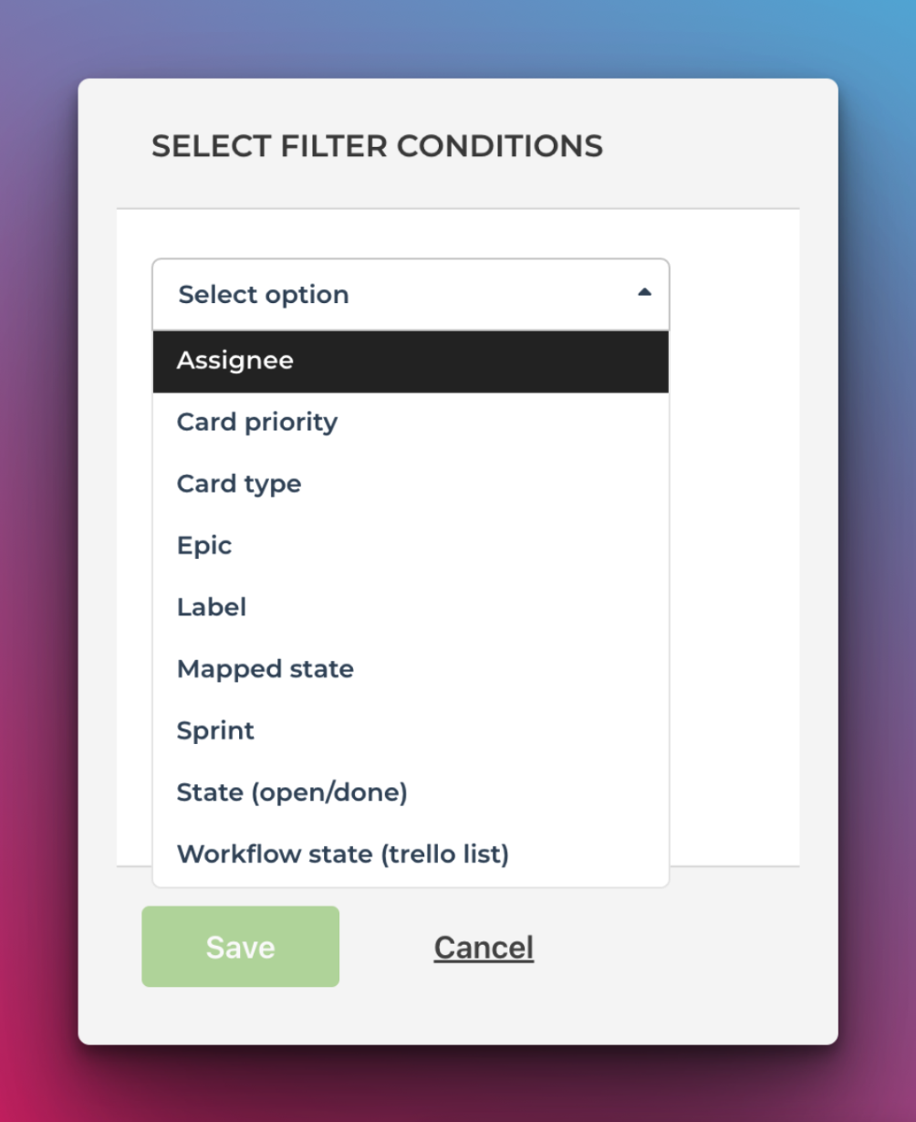 Select filter conditions