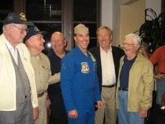 With the Twilight Warriors At the reunion of the pilots of Intrepid's Corsair squadron from the Battle of Okinawa. The kid in the flight suit is a Blue Angel