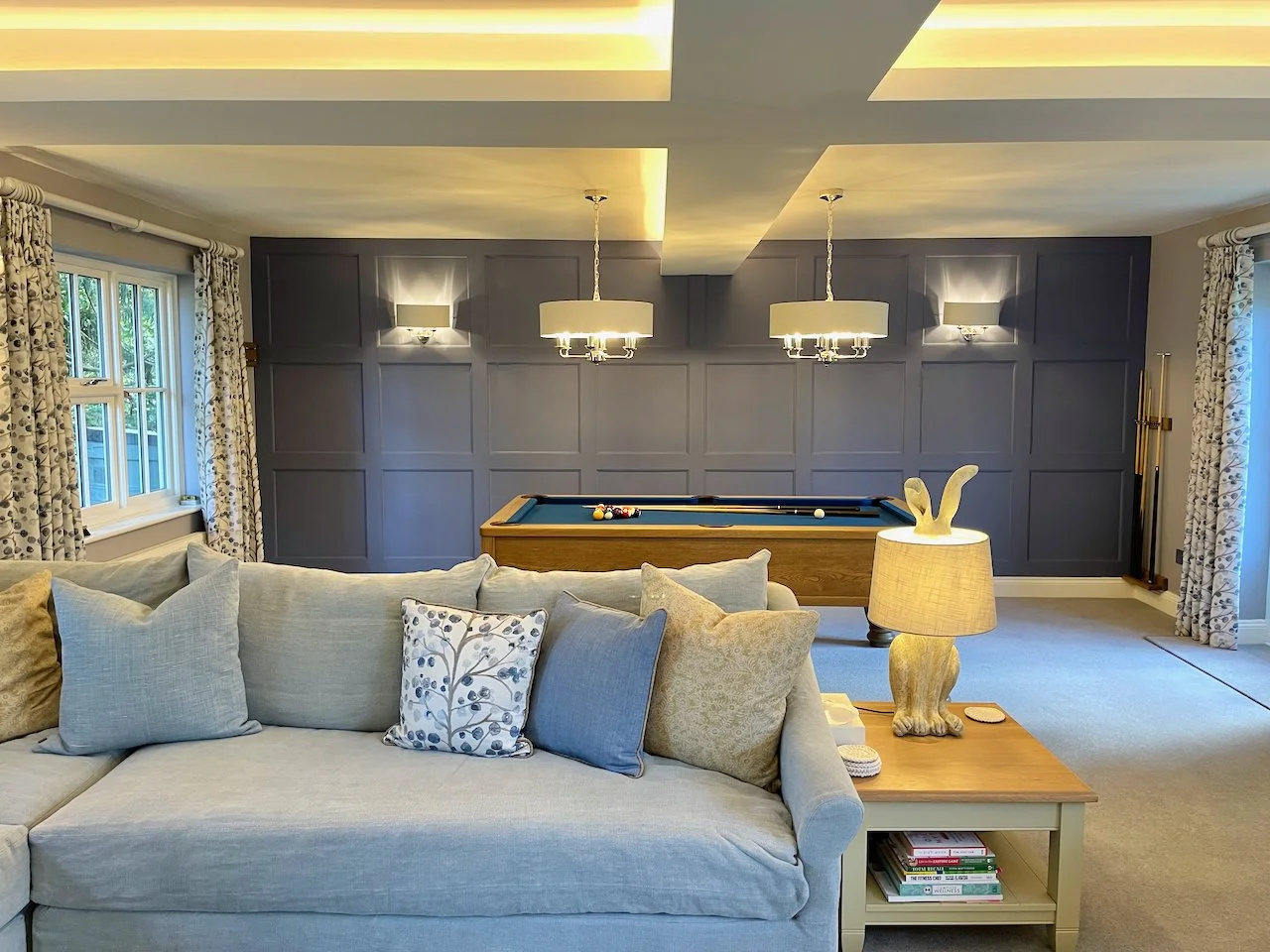 View of panelled wall from living area