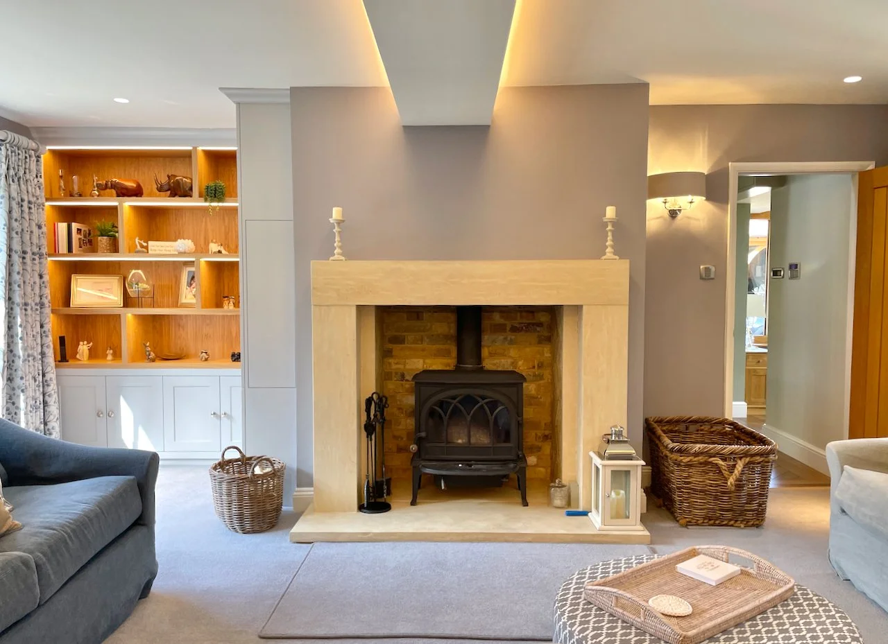 Fireplace with bespoke bookcase cabinetry