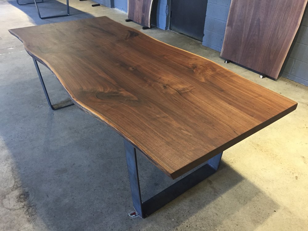 Figured Black Walnut Dining Table Top Tree Purposed Detroit Michigan Live Edge Slabs Reclaimed Wood Figured Black Walnut Dining Table Top, Black Walnut Table Top Live Edge