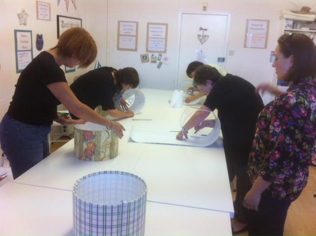 Lampshade making in progress
