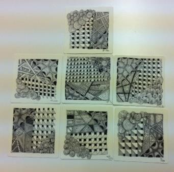The finished tangles - all produced following the same method, but all very different