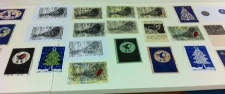 More Lino Printing, drying before it was taken home.