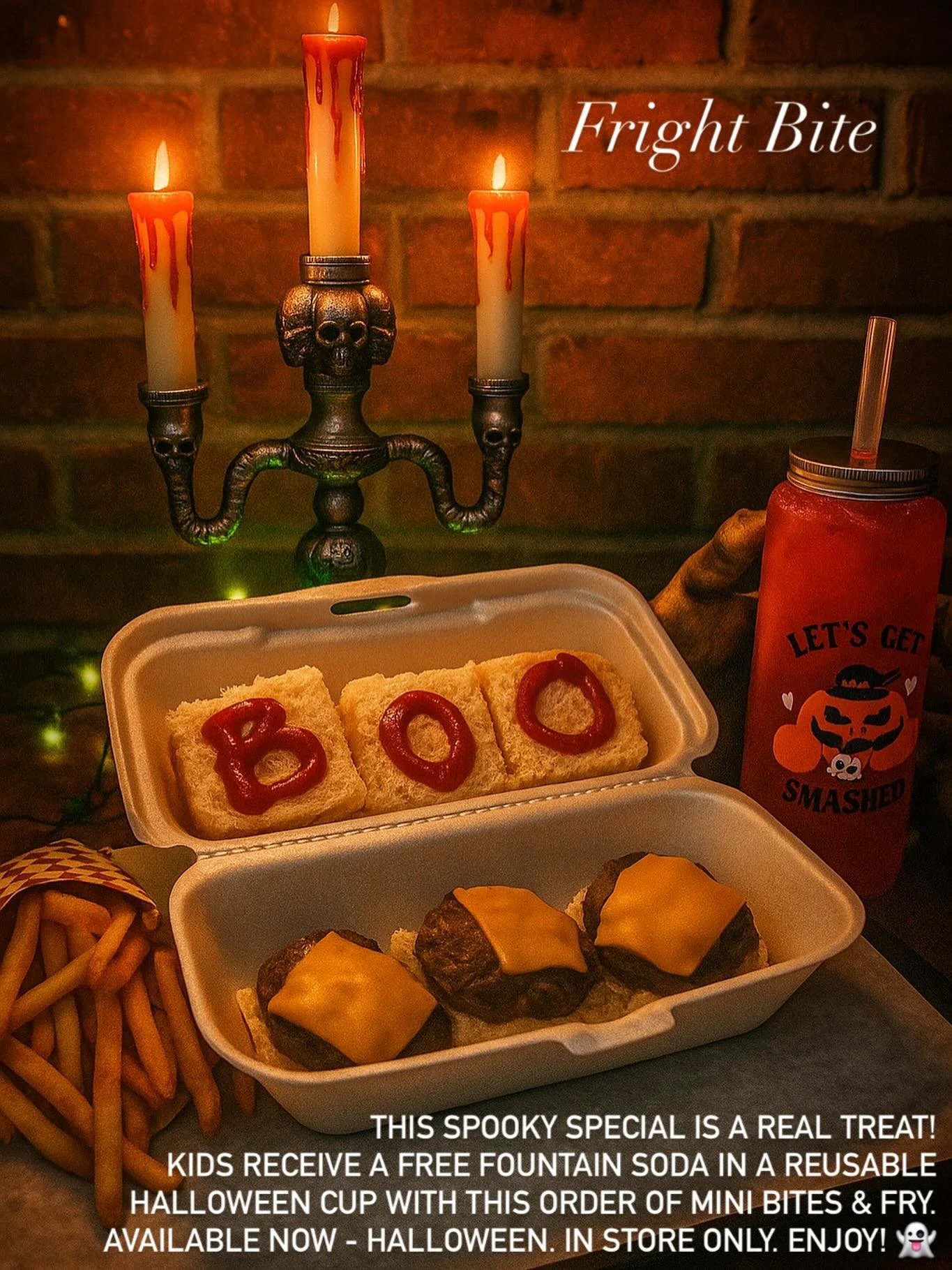 It&rsquo;s officially spooky season, and Burger Bite is the place to be! 👻 Come in for a BITE &amp; a FRIGHT &mdash; sink your teeth into our mouthwatering burgers and enjoy all the spine-tingling thrills&hellip; if you dare! 💀 

The Fright Bite is