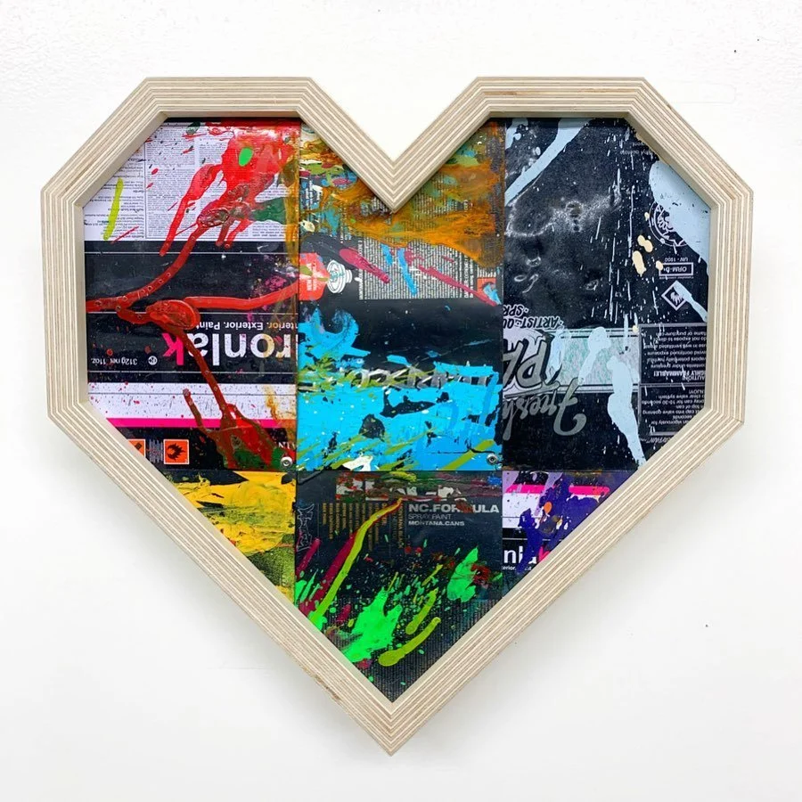 CANLOVE Mini Heart -New Works. 
14&rdquo; x 14&rdquo; | Recycled Spray Paint Cans, Wood | 2020

We&rsquo;re excited to offer a new selection of mini-hearts available in time for Valentines Day.&nbsp; Each work is a framed and signed original.

The f