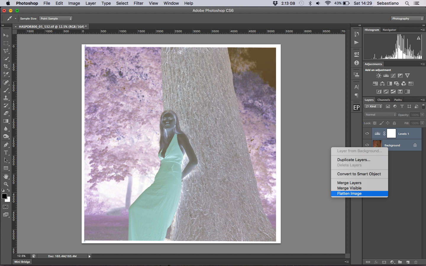 Flatten the two layers.
