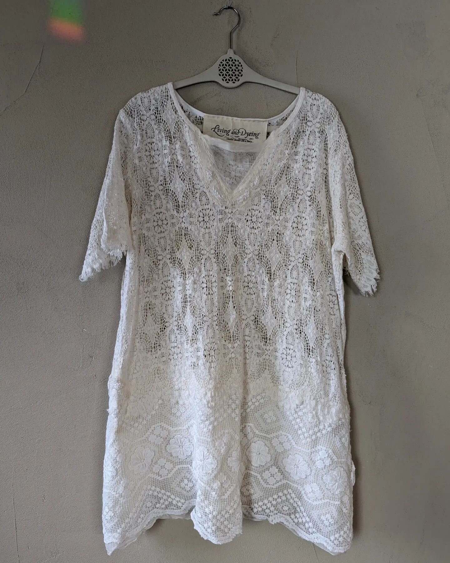 Large lacey tunic with hand embroidery and sleeves. #livinganddyeing #nunofelted #madeoffthegrid #ecofriendly
