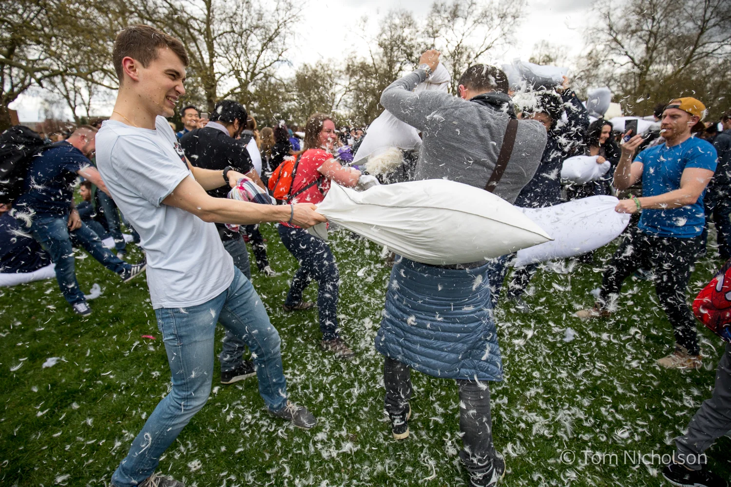 ©2017 Tom Nicholson. 01/04/2017. London, UK. Revellers take part in the International Pillow Fight Day.