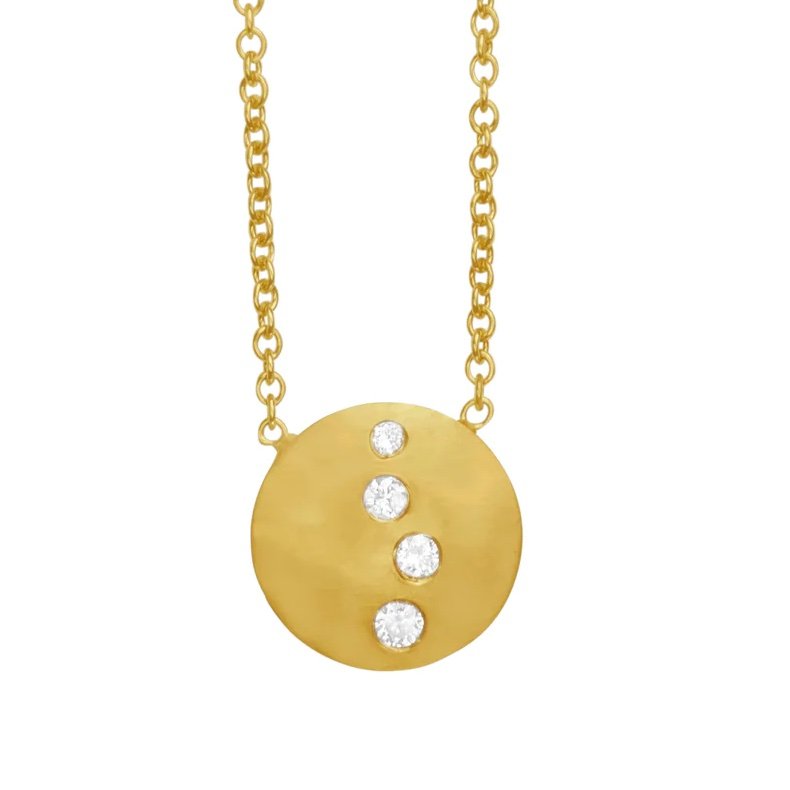14K Yellow Gold Oval Disc Necklace with Bezel-Set Diamond - Josephs Jewelers