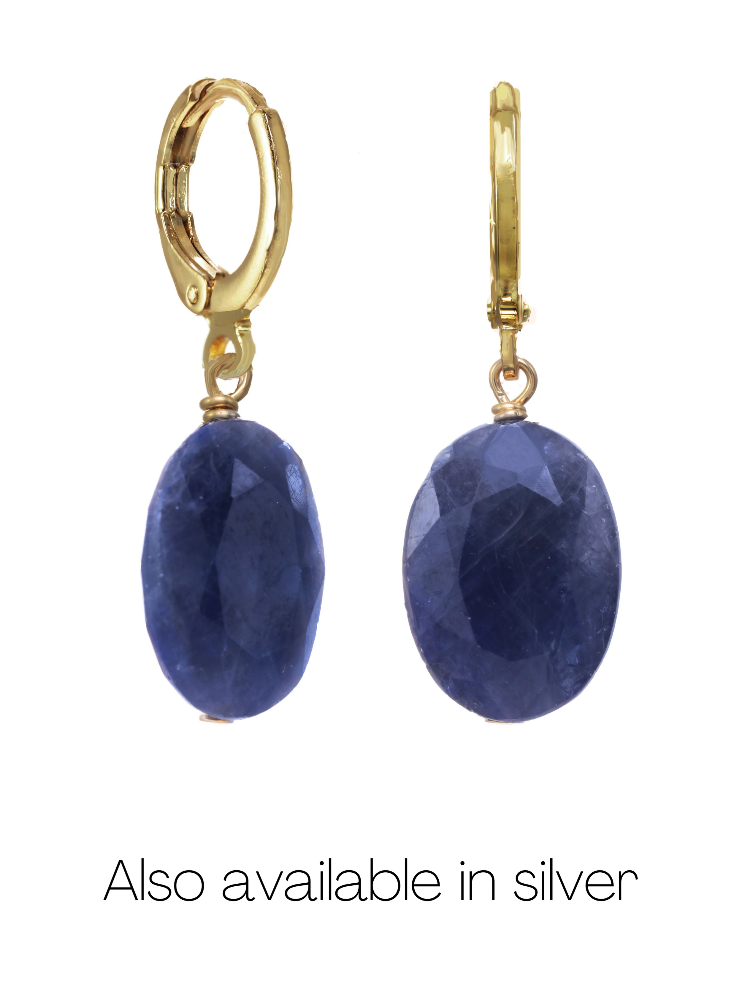 Cushion cut blue sapphire.  Also in silver.