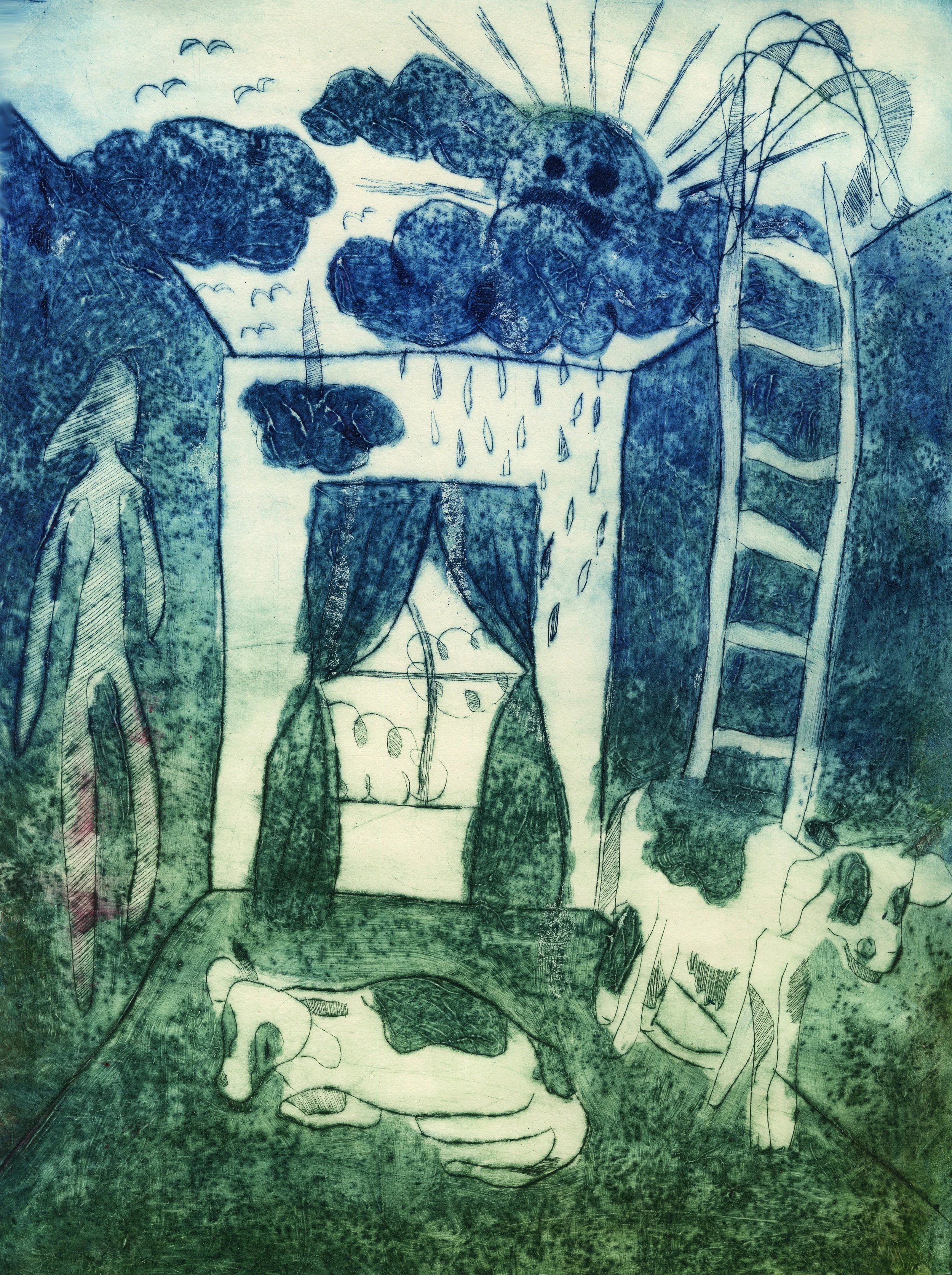 Living Room Cows (in blue and green)