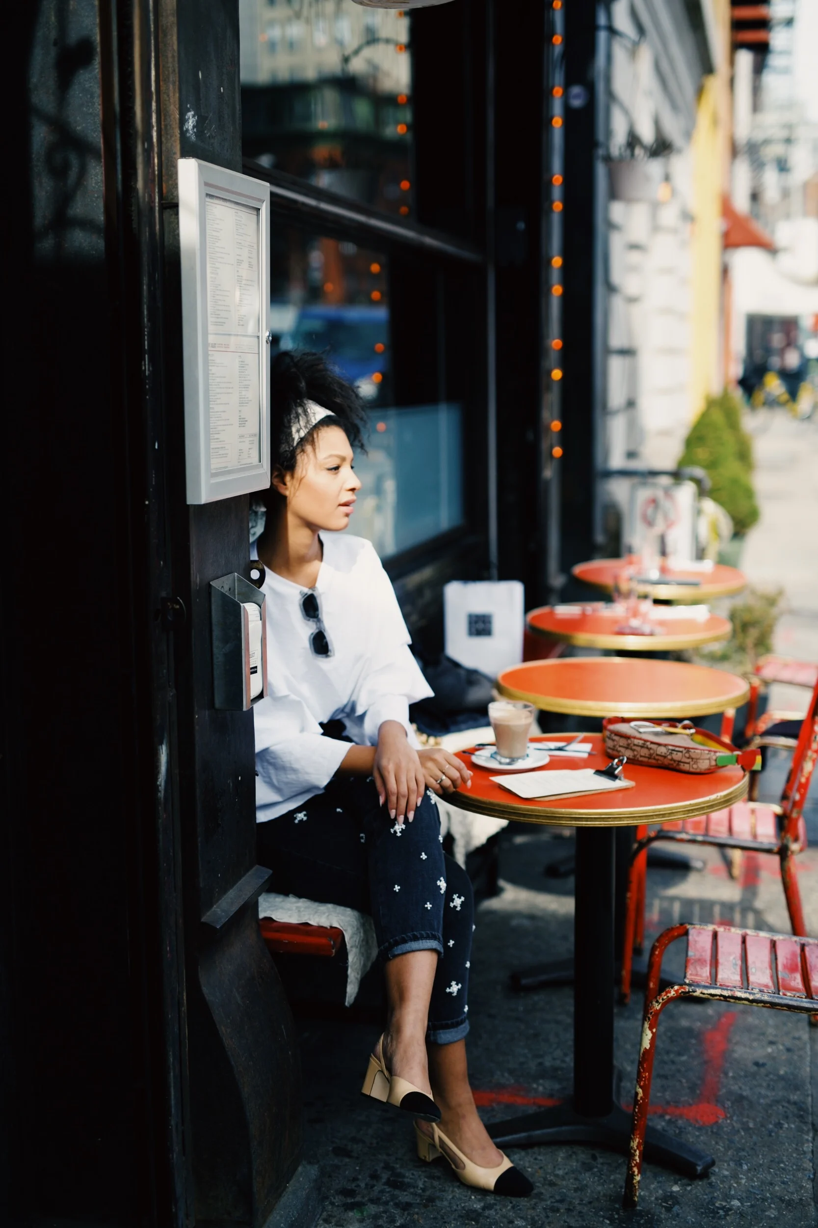 Claire+Leana+Millar+at+a+Cafe+in+Soho+wearing+pearl+embellished+denim+and+Chanel+Slingbacks.jpg