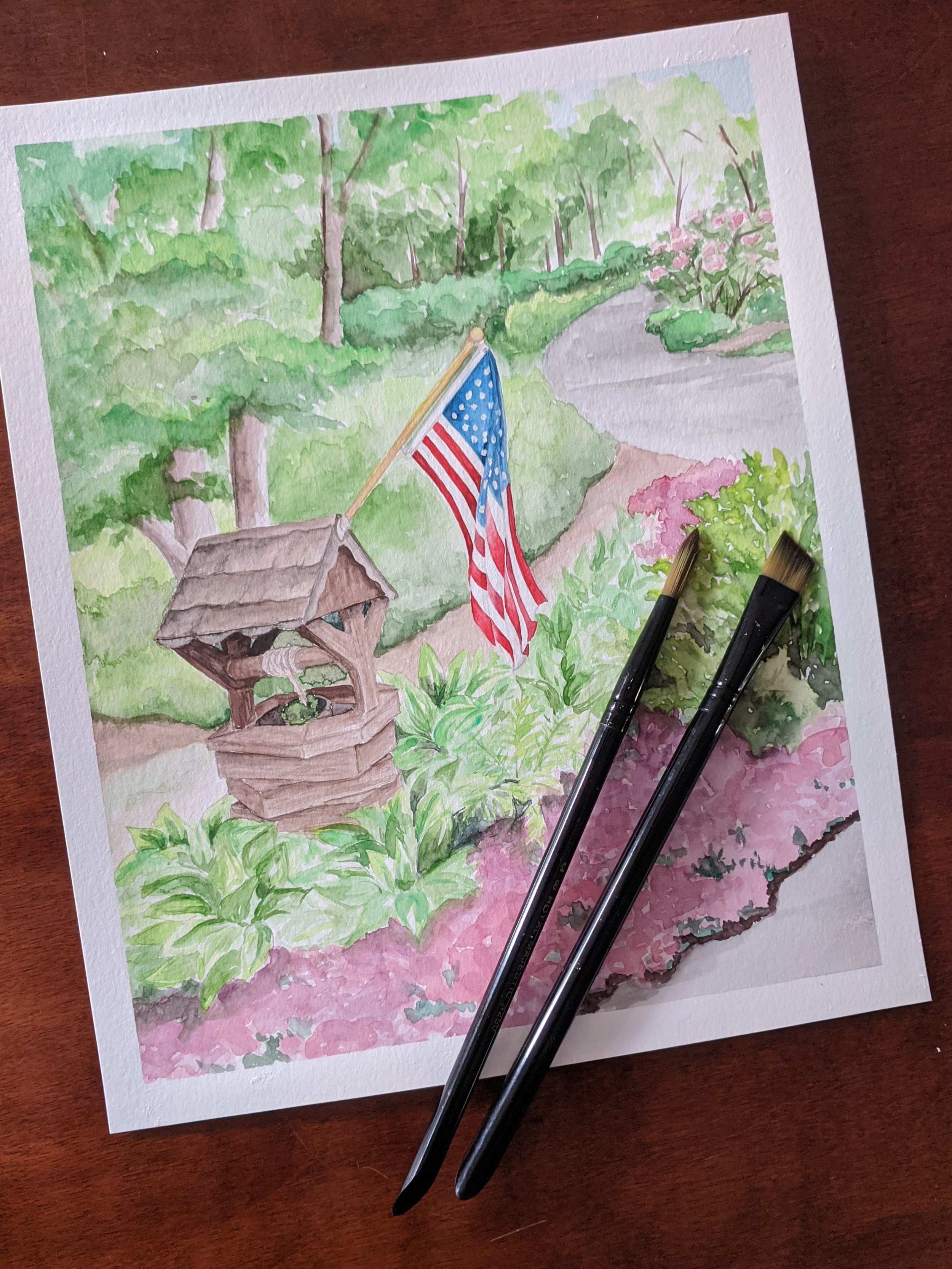 Garden watercolor painting