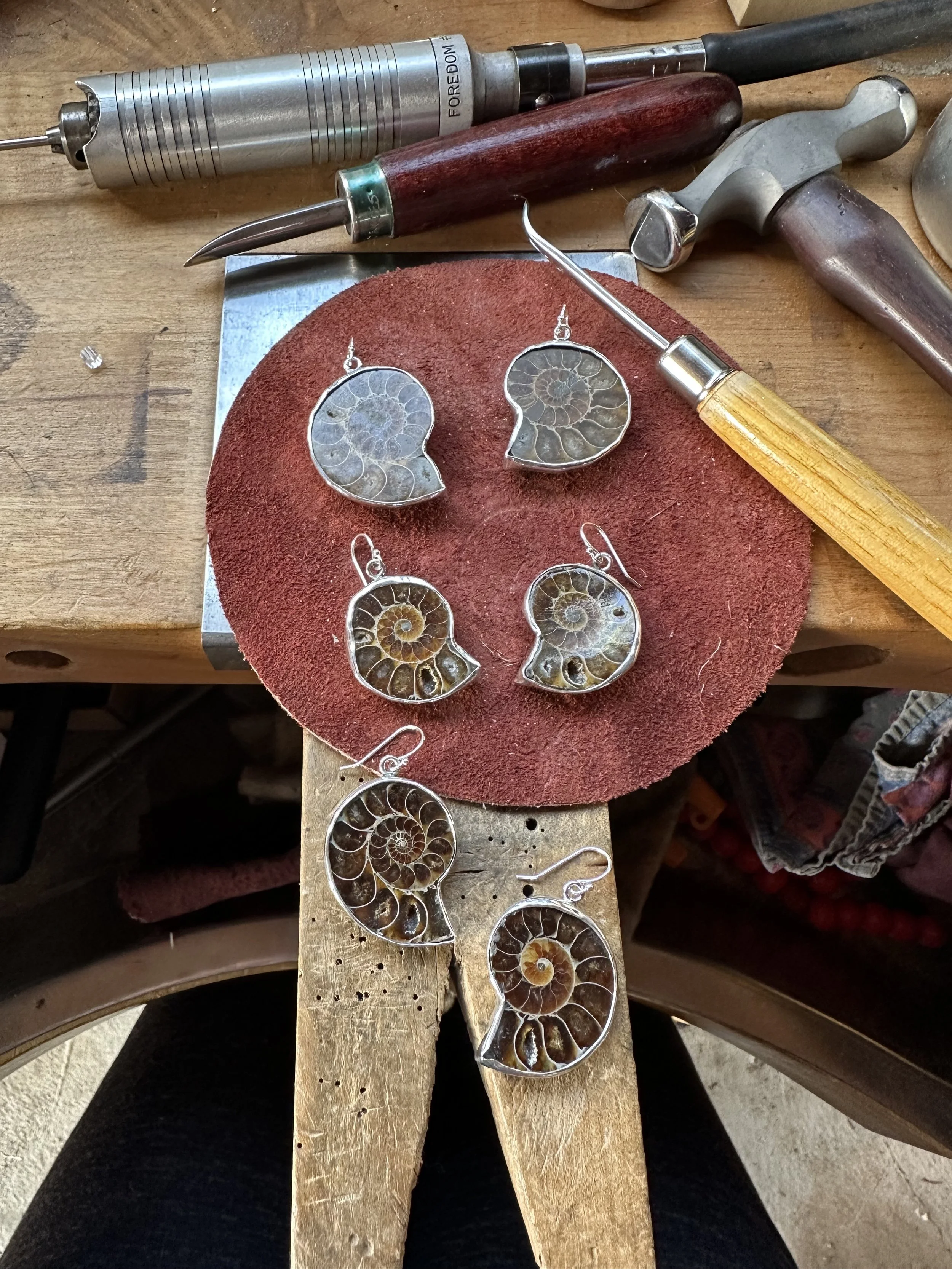 Sterling silver ammonite earrings