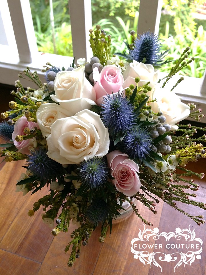 Bridal Bouquet - rustic blue, cream and blush pink