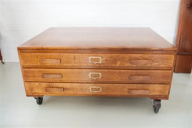 Oak Map Drawer Coffee Table