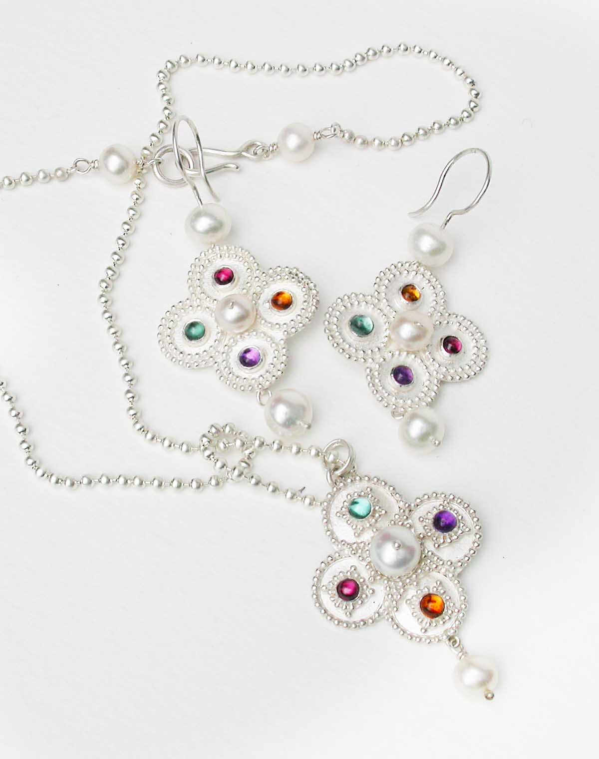 Silver necklace and earrings