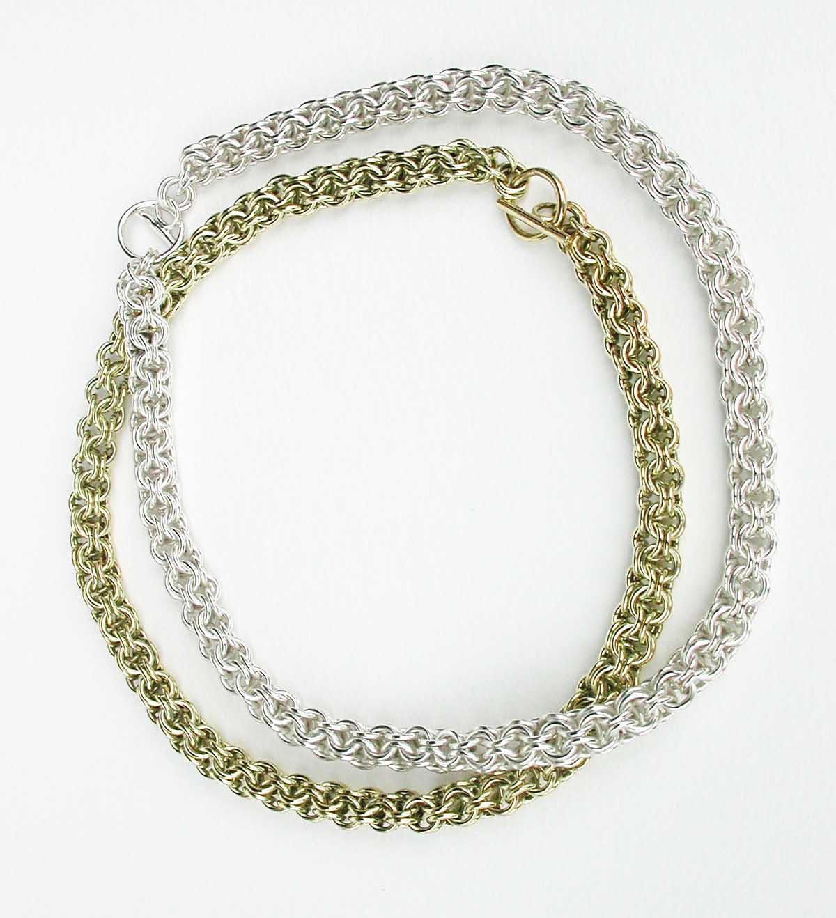 Silver and gold chainmail necklaces