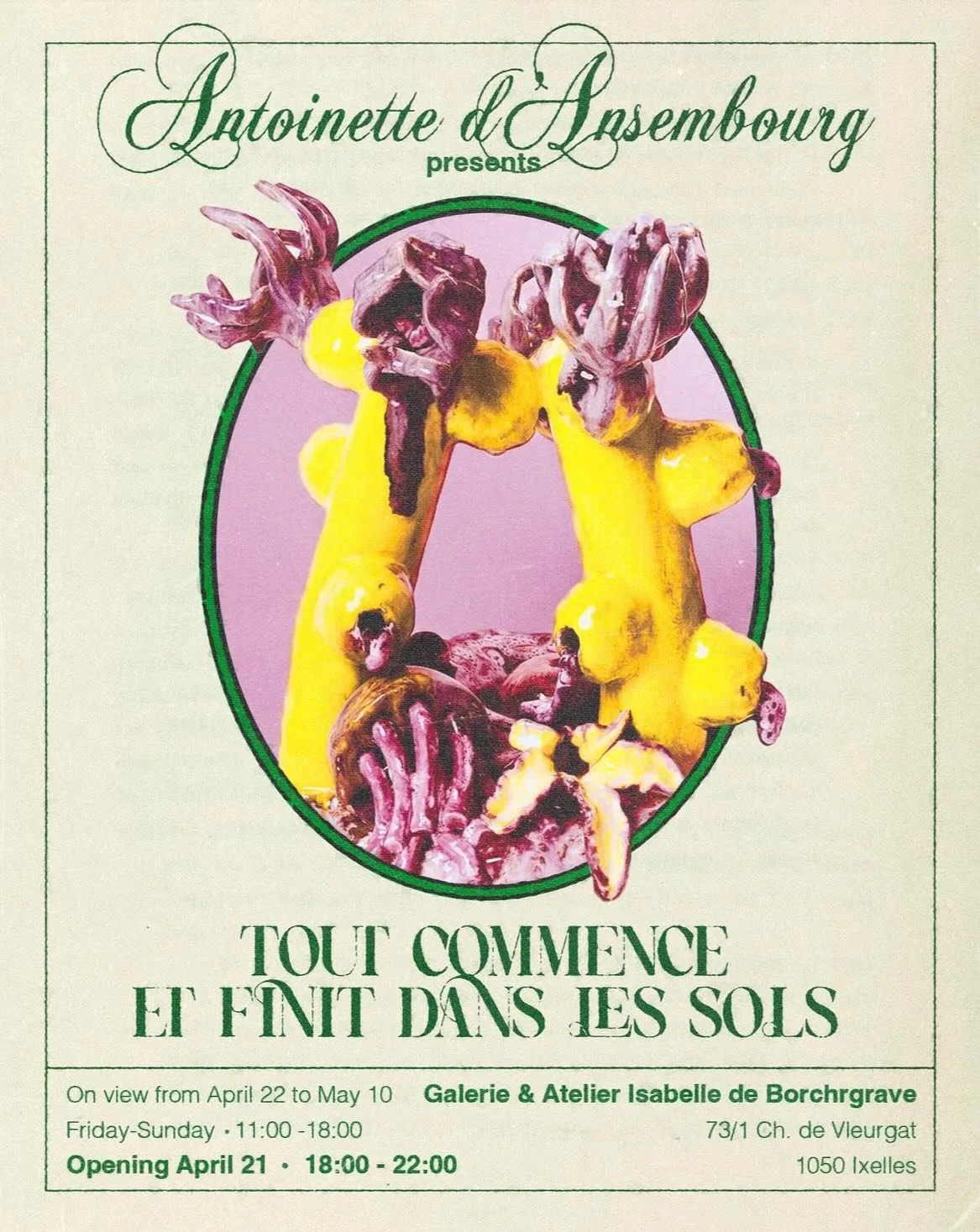 This April, Isabelle de Borchgrave Atelier Gallery presents "Tout commence et finit dans les sols", a solo exhibition by Antoinette d&rsquo;Ansembourg. Her multidisciplinary practice explores the relationships between living systems, landsc